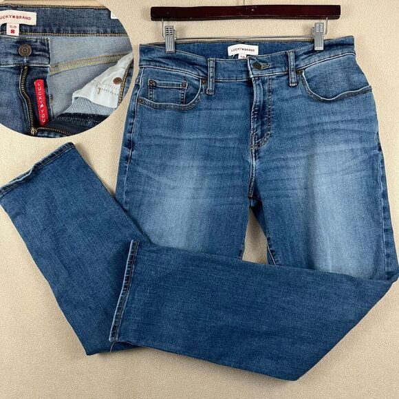 Lucky Brand Jeans Mens 31X30 Blue Denim 221 Straight Red Label Lucky You Patch - Picture 1 of 6